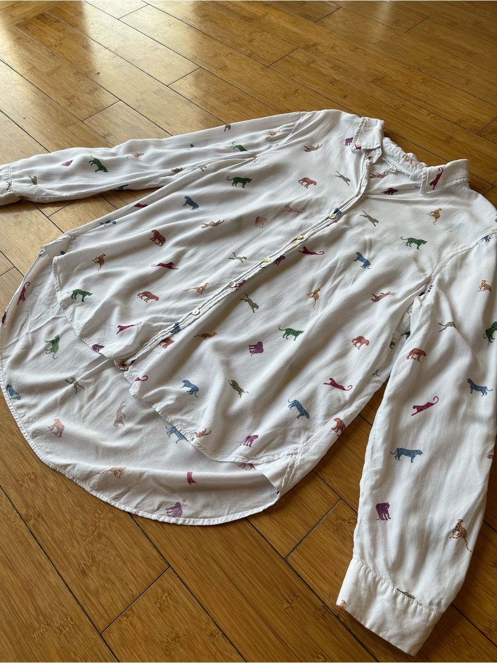 Jane and Delancey Multicolor Wildcat Print Lightweight Rayon Button-Down Shirt - Picture 2 of 7